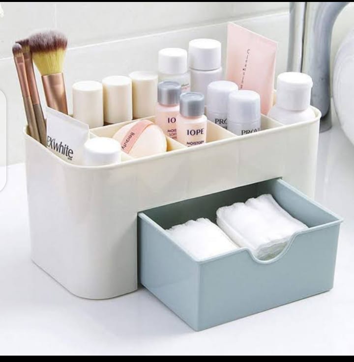 Plastic Makeup Storage Organizer with Drawer | Space-Saving Cosmetic & Makeup Brush Organizer for Bathroom & Vanity (Random Color) - Image 4