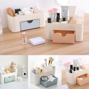 Plastic Makeup Storage Organizer with Drawer | Space-Saving Cosmetic & Makeup Brush Organizer for Bathroom & Vanity (Random Color)