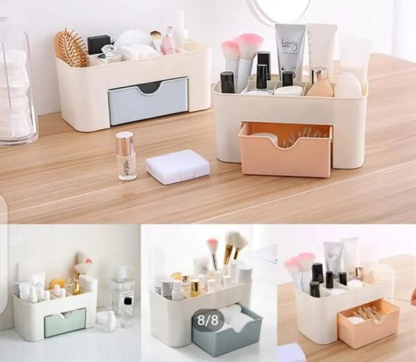 Plastic Makeup Storage Organizer with Drawer | Space-Saving Cosmetic & Makeup Brush Organizer for Bathroom & Vanity (Random Color)