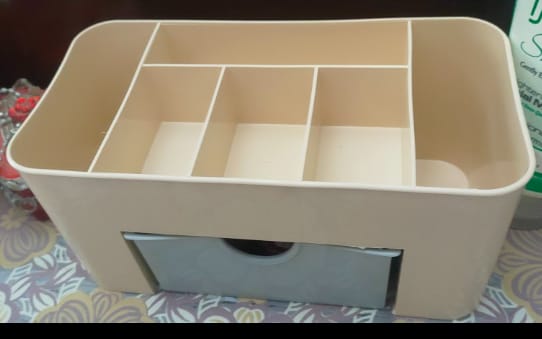 Plastic Makeup Storage Organizer with Drawer | Space-Saving Cosmetic & Makeup Brush Organizer for Bathroom & Vanity (Random Color) - Image 2