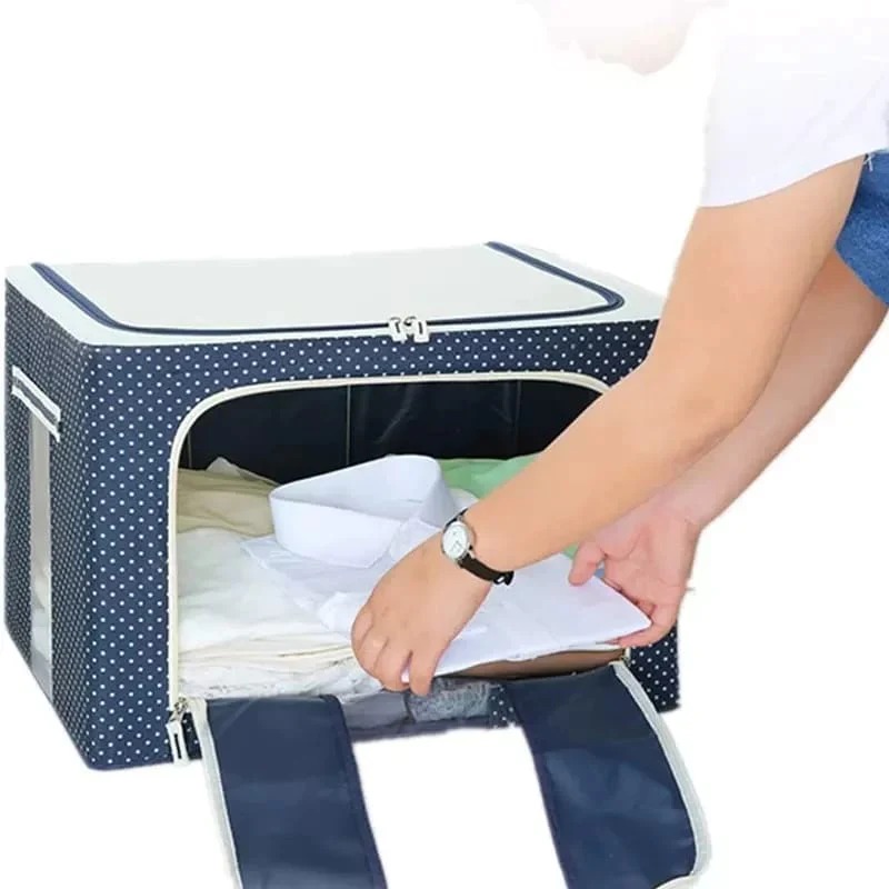 Foldable Metal Frame Clothes Storage Organizer Bag – Large Capacity Fabric Wardrobe Box with Zipper & Clear Window - Image 3