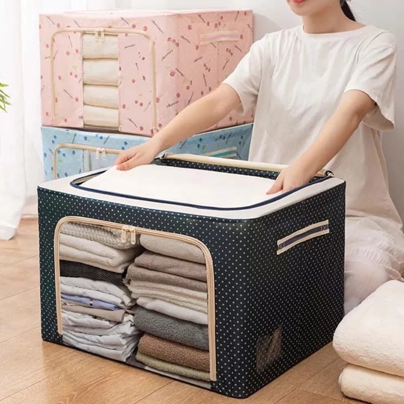 Foldable Metal Frame Clothes Storage Organizer Bag – Large Capacity Fabric Wardrobe Box with Zipper & Clear Window - Image 4