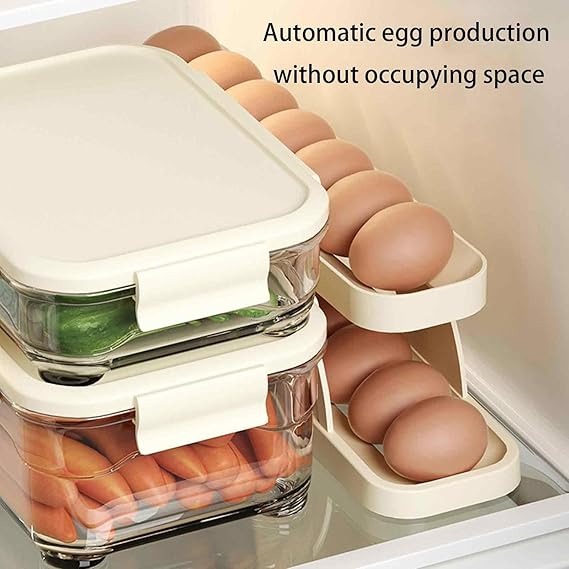 15-Grid Rolling Egg Storage Box | Space-Saving Refrigerator Egg Holder & Organizer with Automatic Rolling Design (Random Color) - Image 5