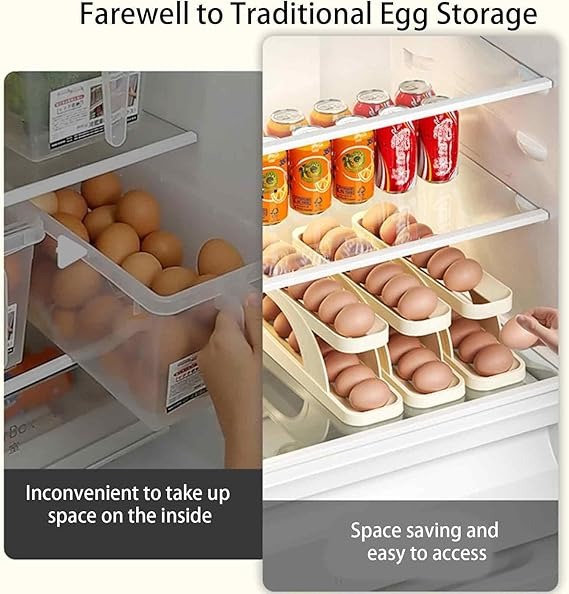 15-Grid Rolling Egg Storage Box | Space-Saving Refrigerator Egg Holder & Organizer with Automatic Rolling Design (Random Color) - Image 2